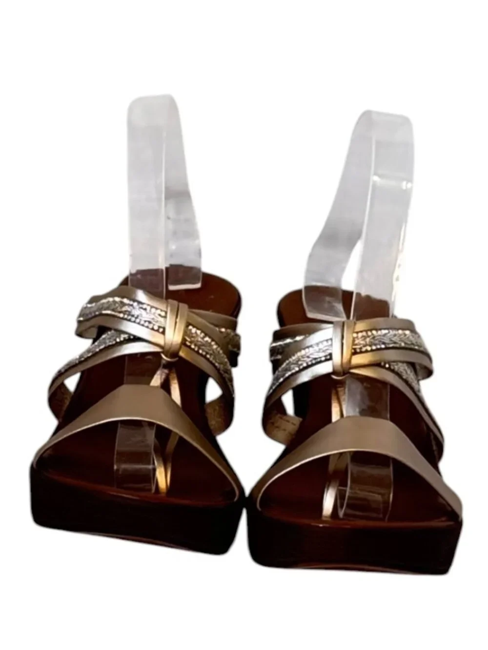 Italian Shoemakers Wedge Sandals have Gold Embellished Strap Design Thong 10